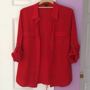 Ann Taylor Red Silk Button Down